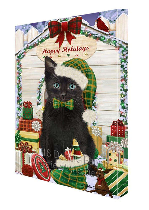 Happy Holidays Christmas Black Cat With Presents Canvas Print Wall Art Décor CVS90539