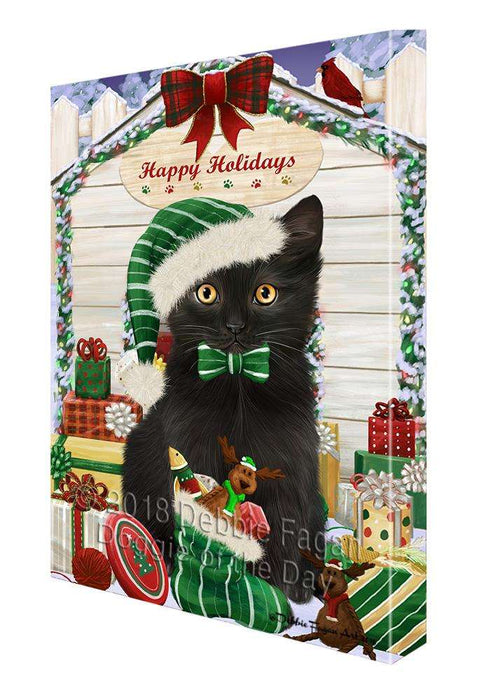 Happy Holidays Christmas Black Cat With Presents Canvas Print Wall Art Décor CVS90548