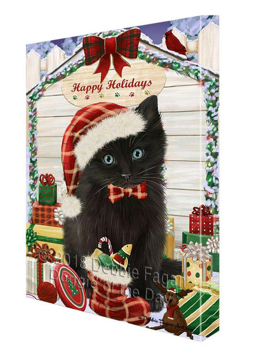 Happy Holidays Christmas Black Cat With Presents Canvas Print Wall Art Décor CVS90557