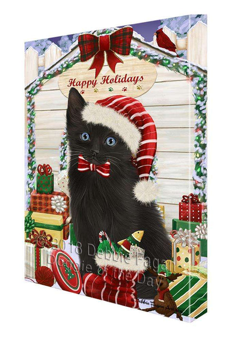 Happy Holidays Christmas Black Cat With Presents Canvas Print Wall Art Décor CVS90566