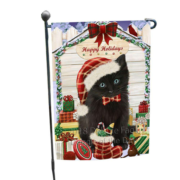 Happy Holidays Christmas Black Cat With Presents Garden Flag GFLG52585