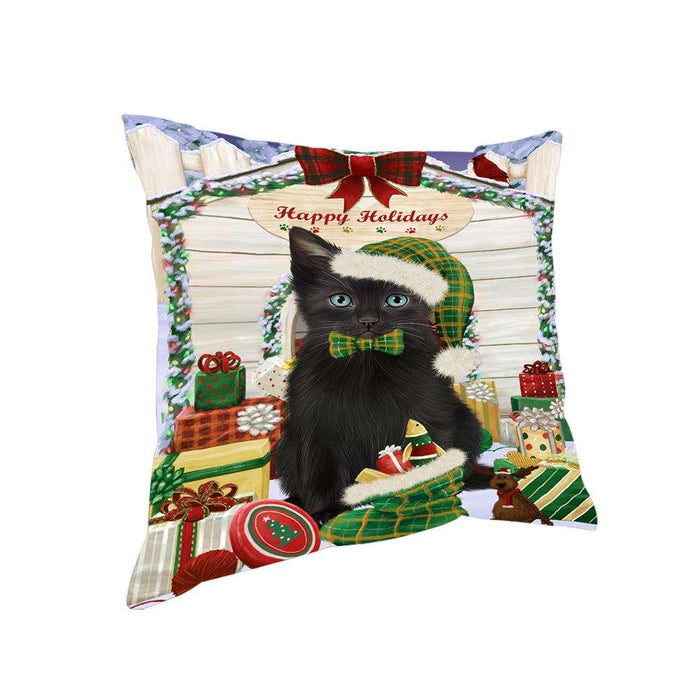Happy Holidays Christmas Black Cat With Presents Pillow PIL66708