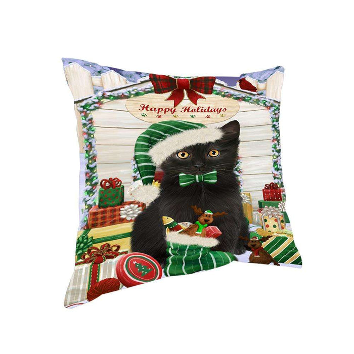 Happy Holidays Christmas Black Cat With Presents Pillow PIL66712