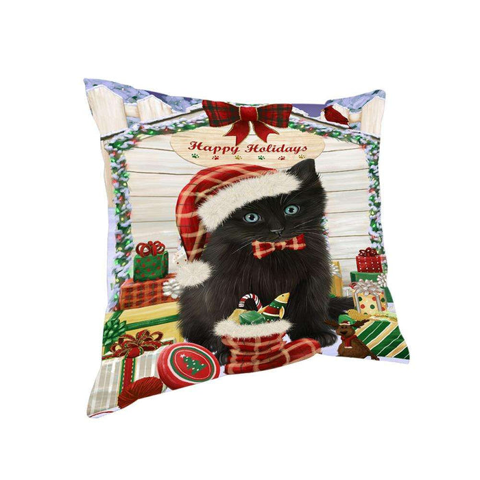 Happy Holidays Christmas Black Cat With Presents Pillow PIL66716