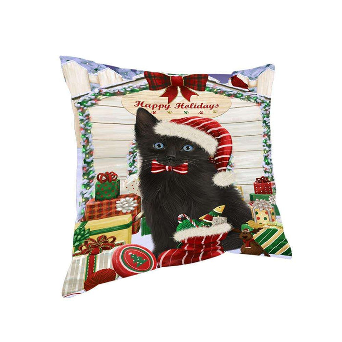 Happy Holidays Christmas Black Cat With Presents Pillow PIL66720