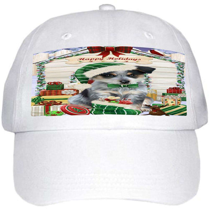 Happy Holidays Christmas Blue Heeler Dog With Presents Ball Hat Cap HAT61659