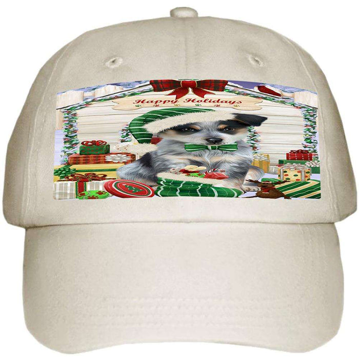 Happy Holidays Christmas Blue Heeler Dog With Presents Ball Hat Cap HAT61659