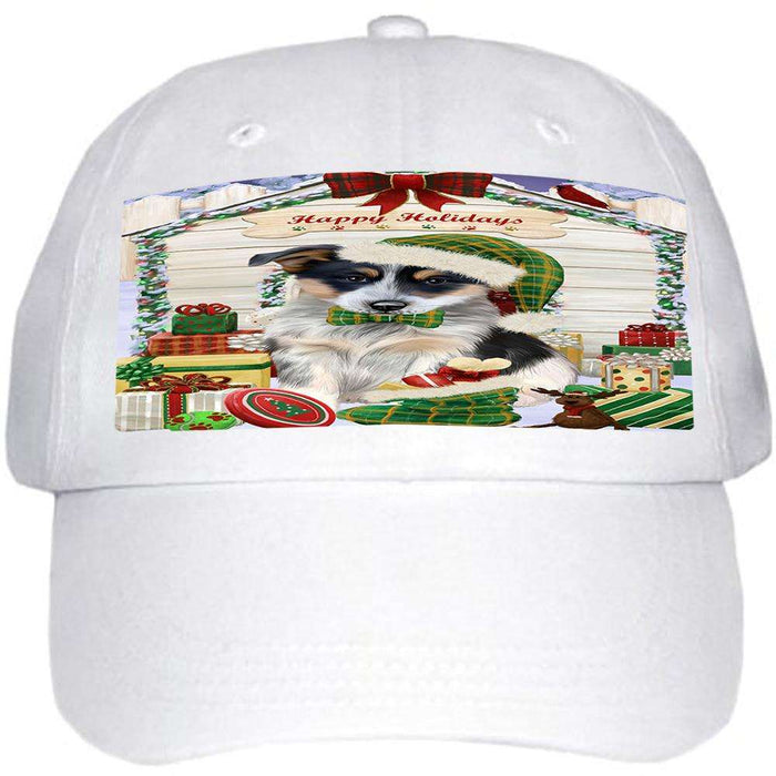 Happy Holidays Christmas Blue Heeler Dog With Presents Ball Hat Cap HAT61662