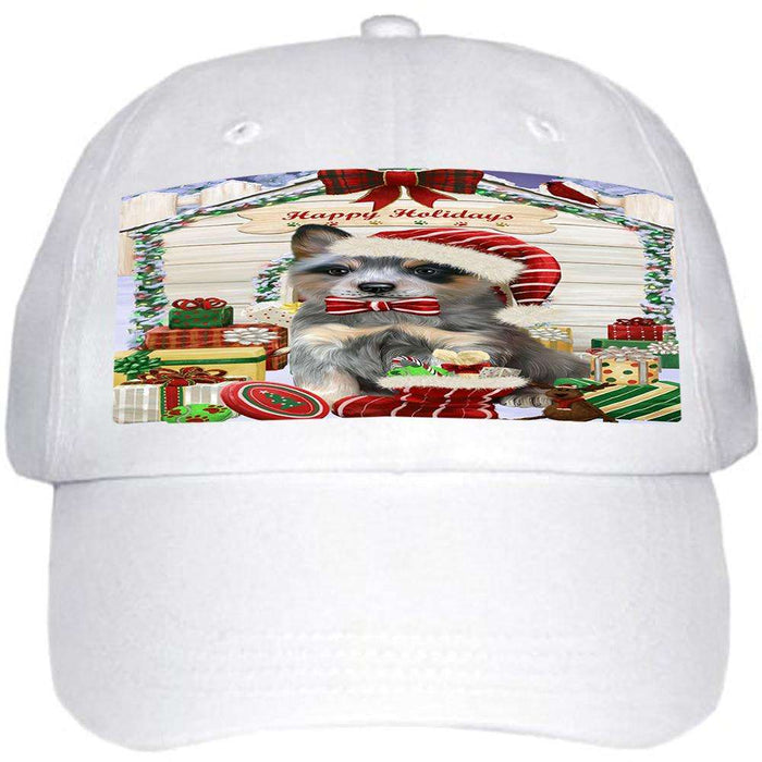 Happy Holidays Christmas Blue Heeler Dog With Presents Ball Hat Cap HAT61665