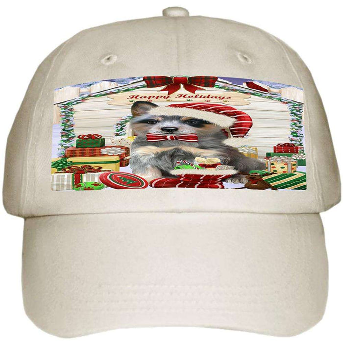 Happy Holidays Christmas Blue Heeler Dog With Presents Ball Hat Cap HAT61665