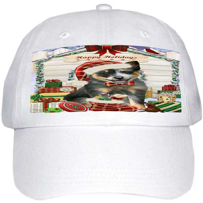 Happy Holidays Christmas Blue Heeler Dog With Presents Ball Hat Cap HAT61668