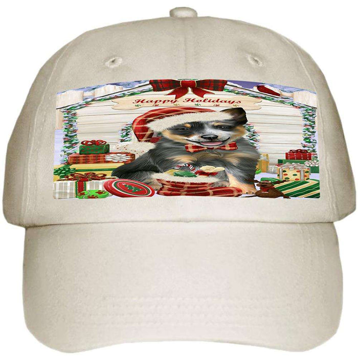 Happy Holidays Christmas Blue Heeler Dog With Presents Ball Hat Cap HAT61668