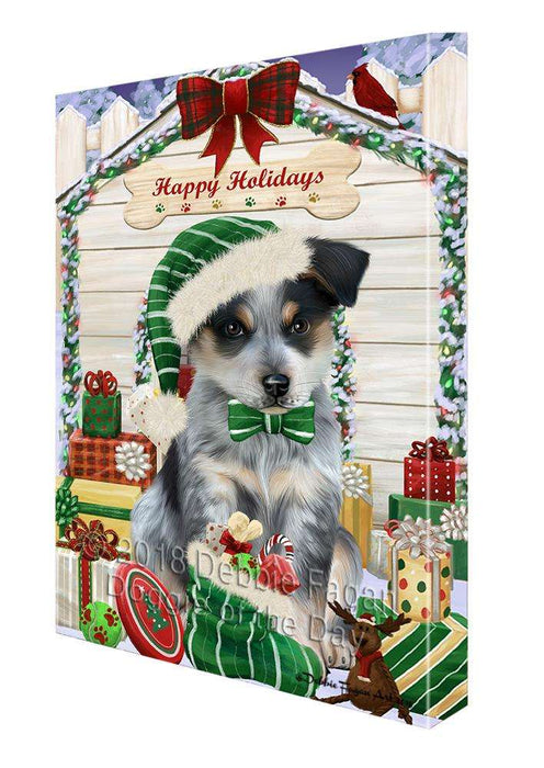 Happy Holidays Christmas Blue Heeler Dog With Presents Canvas Print Wall Art Décor CVS90575