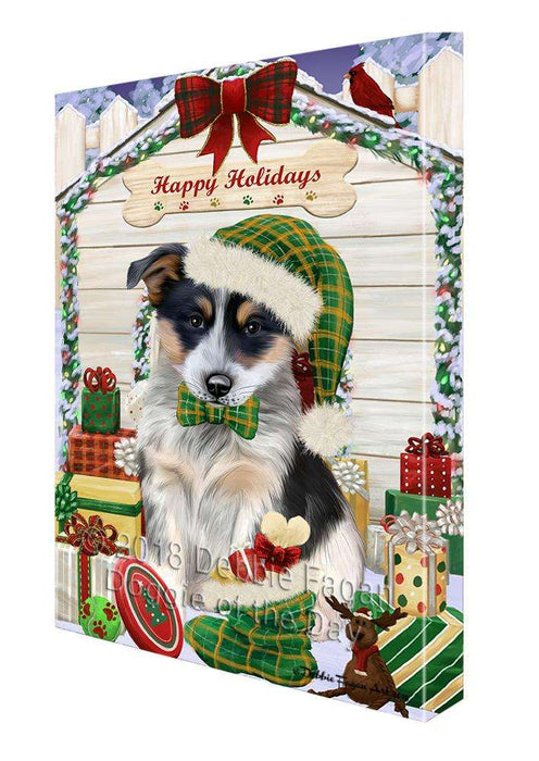 Happy Holidays Christmas Blue Heeler Dog With Presents Canvas Print Wall Art Décor CVS90584