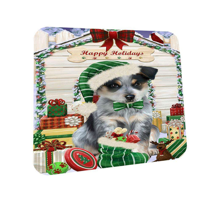 Happy Holidays Christmas Blue Heeler Dog With Presents Coasters Set of 4 CST52601