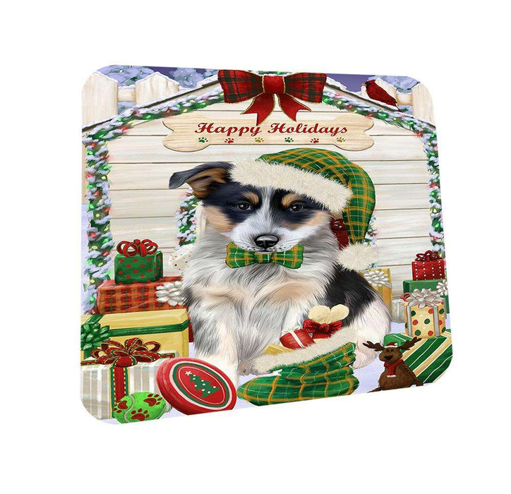 Happy Holidays Christmas Blue Heeler Dog With Presents Coasters Set of 4 CST52602