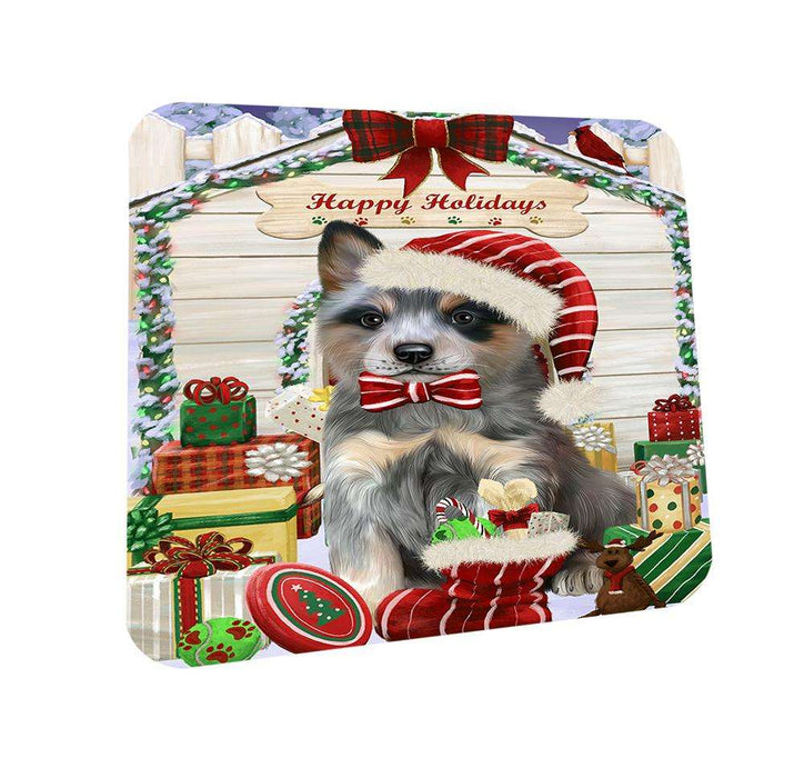 Happy Holidays Christmas Blue Heeler Dog With Presents Coasters Set of 4 CST52603