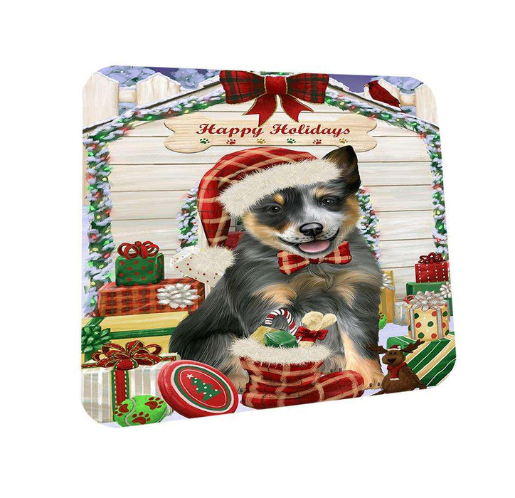 Happy Holidays Christmas Blue Heeler Dog With Presents Coasters Set of 4 CST52604