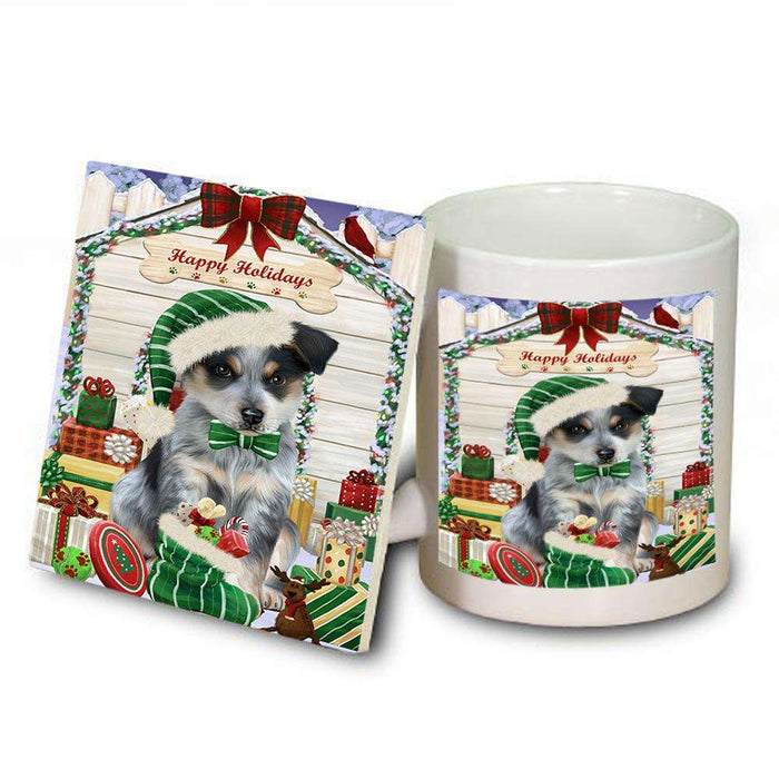 Happy Holidays Christmas Blue Heeler Dog With Presents Mug and Coaster Set MUC52634