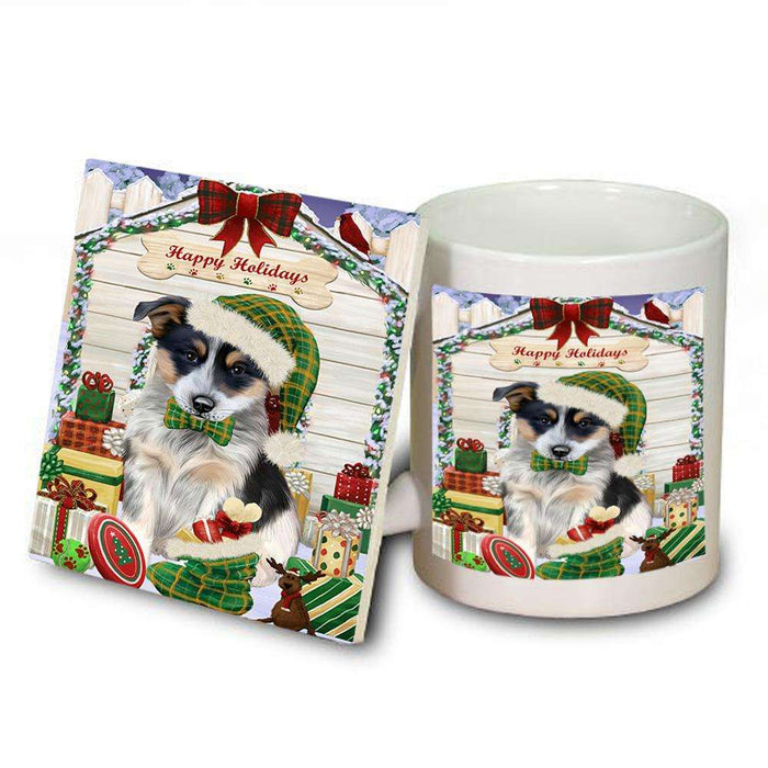 Happy Holidays Christmas Blue Heeler Dog With Presents Mug and Coaster Set MUC52635