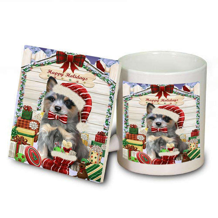 Happy Holidays Christmas Blue Heeler Dog With Presents Mug and Coaster Set MUC52636