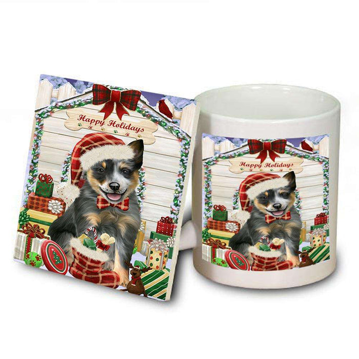 Happy Holidays Christmas Blue Heeler Dog With Presents Mug and Coaster Set MUC52637