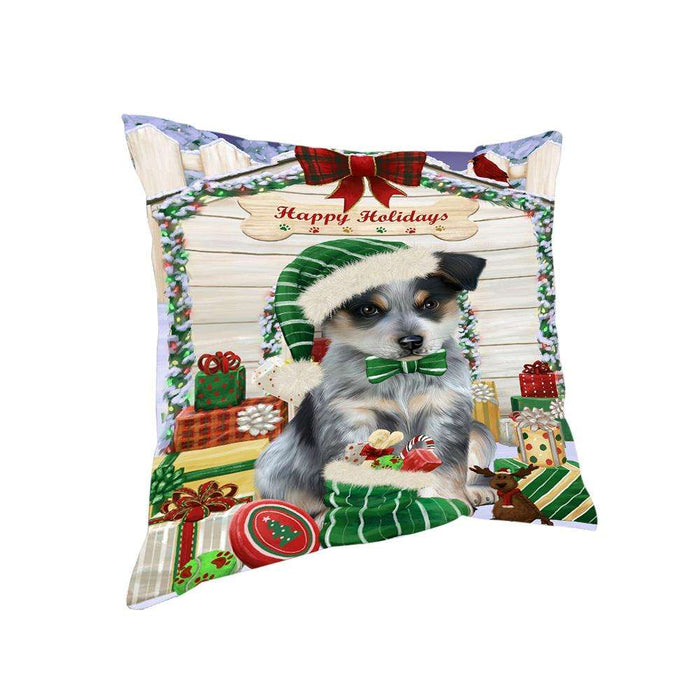 Happy Holidays Christmas Blue Heeler Dog With Presents Pillow PIL66724