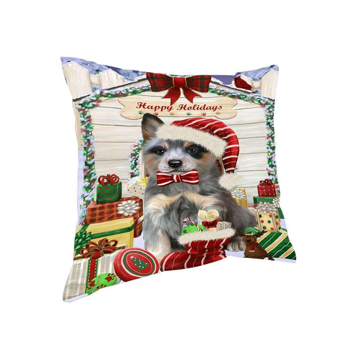 Happy Holidays Christmas Blue Heeler Dog With Presents Pillow PIL66732