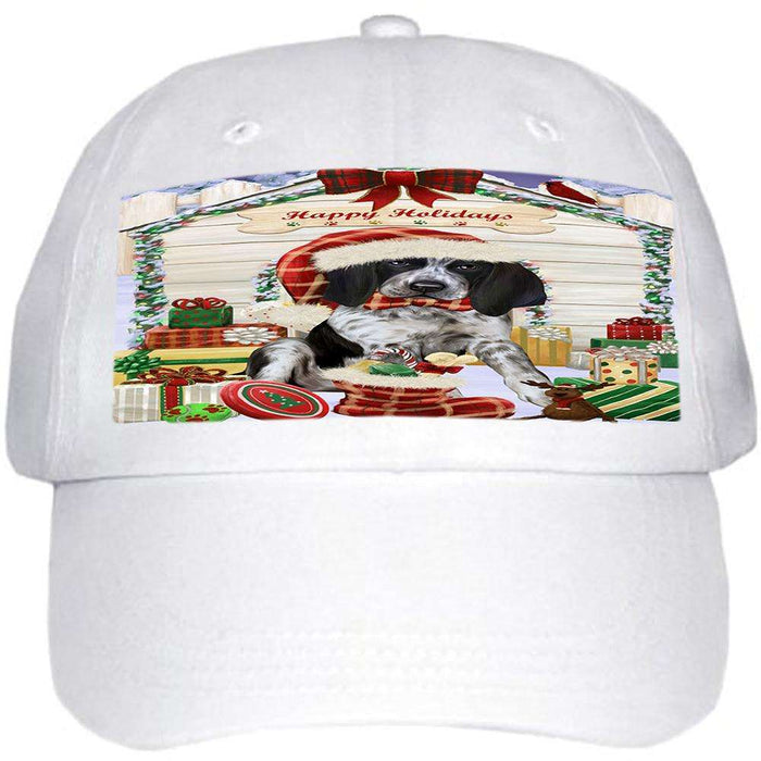 Happy Holidays Christmas Bluetick Coonhound Dog House with Presents Ball Hat Cap HAT57771