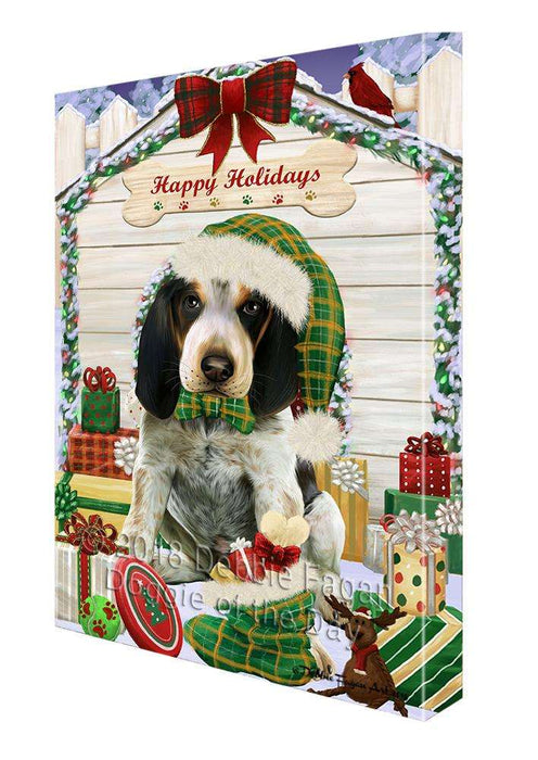 Happy Holidays Christmas Bluetick Coonhound Dog House with Presents Canvas Print Wall Art Décor CVS78686
