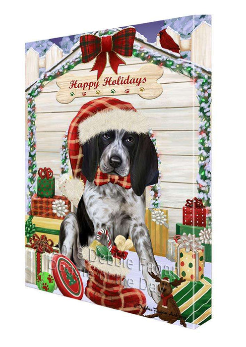 Happy Holidays Christmas Bluetick Coonhound Dog House with Presents Canvas Print Wall Art Décor CVS78704