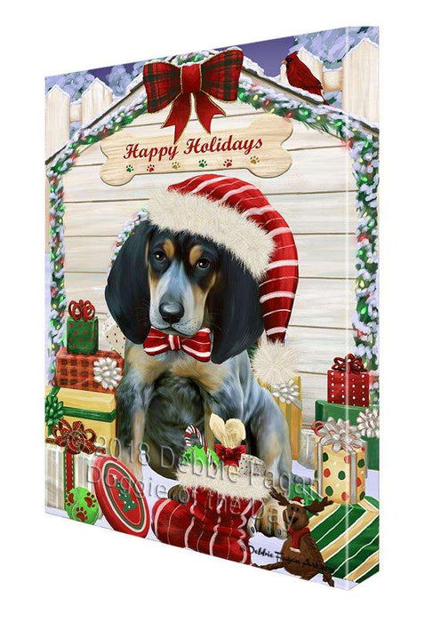 Happy Holidays Christmas Bluetick Coonhound Dog House with Presents Canvas Print Wall Art Décor CVS78713