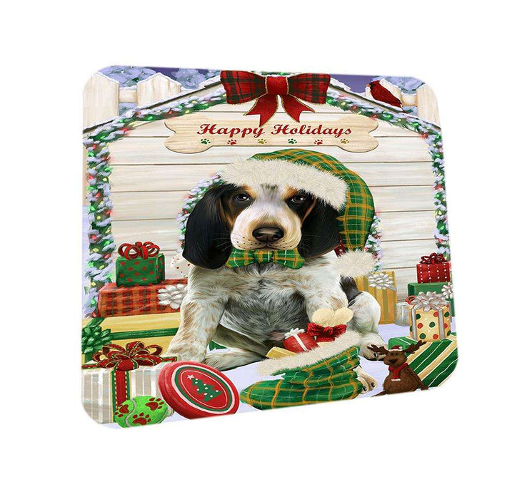 Happy Holidays Christmas Bluetick Coonhound Dog House with Presents Coasters Set of 4 CST51303