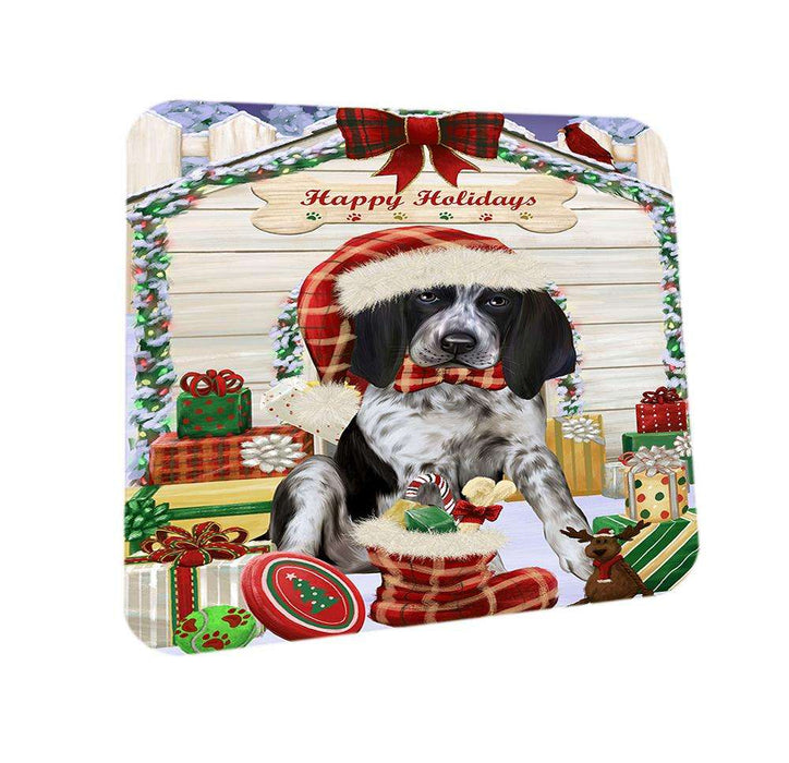 Happy Holidays Christmas Bluetick Coonhound Dog House with Presents Coasters Set of 4 CST51305