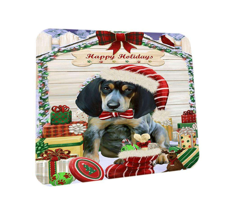 Happy Holidays Christmas Bluetick Coonhound Dog House with Presents Coasters Set of 4 CST51306