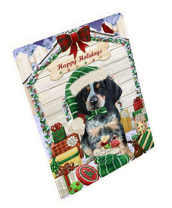 Happy Holidays Christmas Bluetick Coonhound Dog House with Presents Large Refrigerator / Dishwasher Magnet RMAG68118