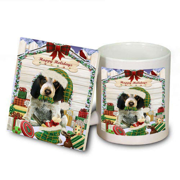 Happy Holidays Christmas Bluetick Coonhound Dog House with Presents Mug and Coaster Set MUC51336