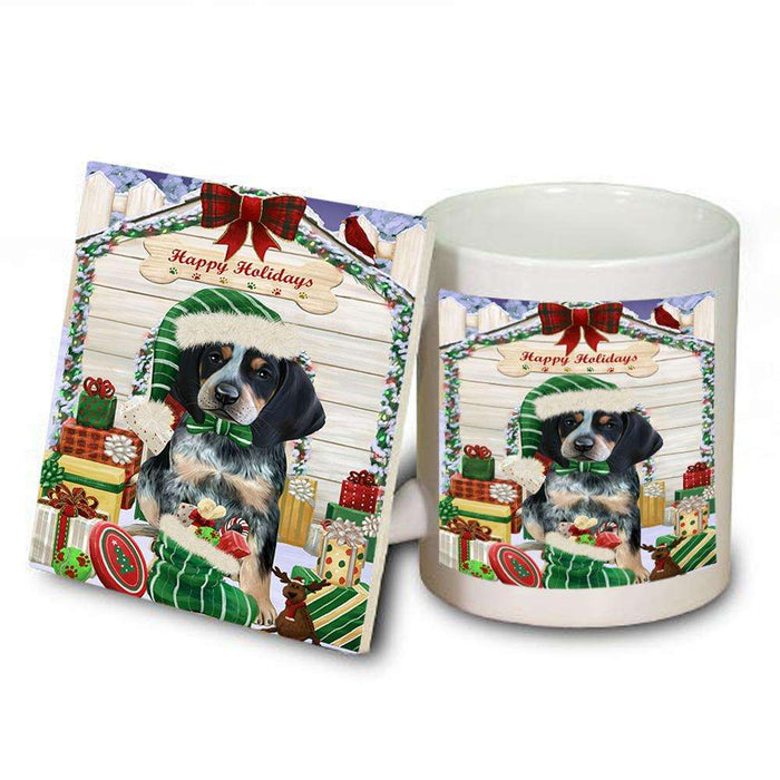 Happy Holidays Christmas Bluetick Coonhound Dog House with Presents Mug and Coaster Set MUC51337