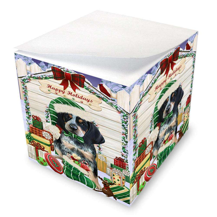 Happy Holidays Christmas Bluetick Coonhound Dog House with Presents Note Cube NOC51345