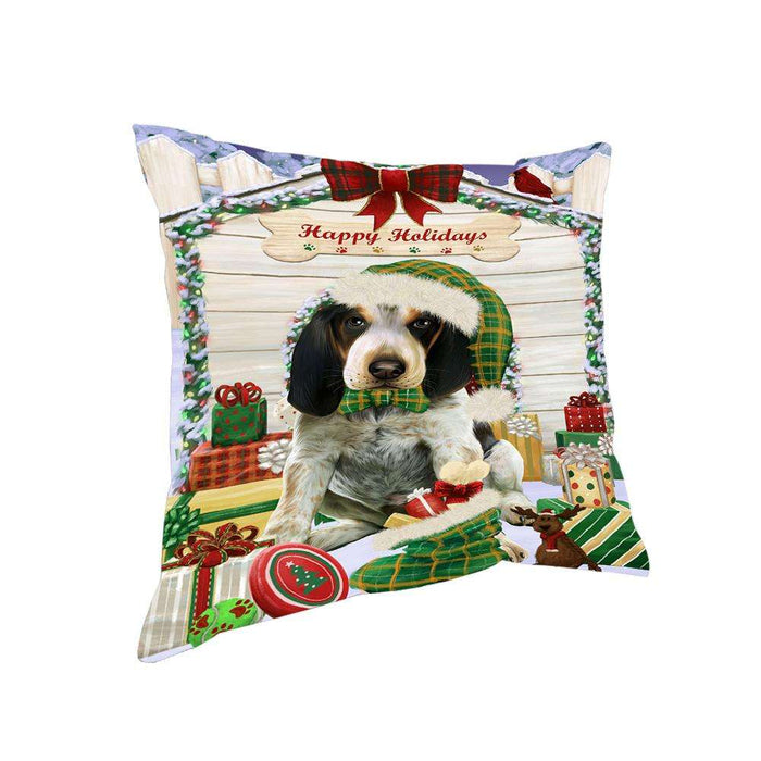 Happy Holidays Christmas Bluetick Coonhound Dog House with Presents Pillow PIL61440
