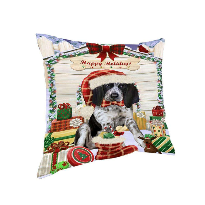 Happy Holidays Christmas Bluetick Coonhound Dog House with Presents Pillow PIL61448