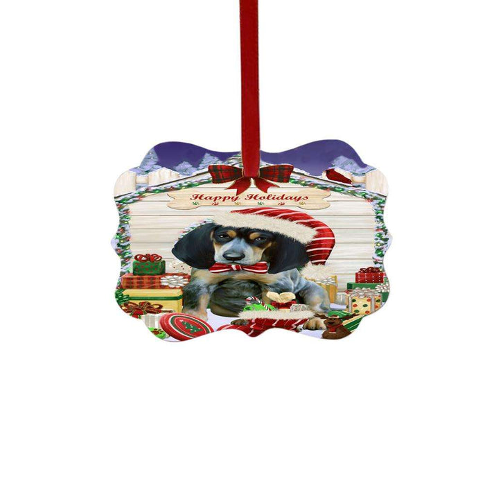 Happy Holidays Christmas Bluetick Coonhound House With Presents Double-Sided Photo Benelux Christmas Ornament LOR49797