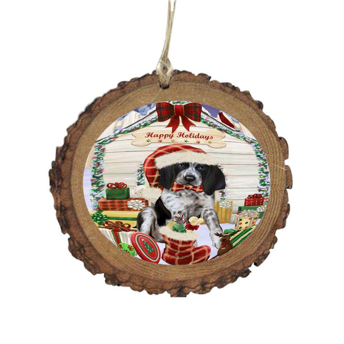 Happy Holidays Christmas Bluetick Coonhound House With Presents Wooden Christmas Ornament WOR49796