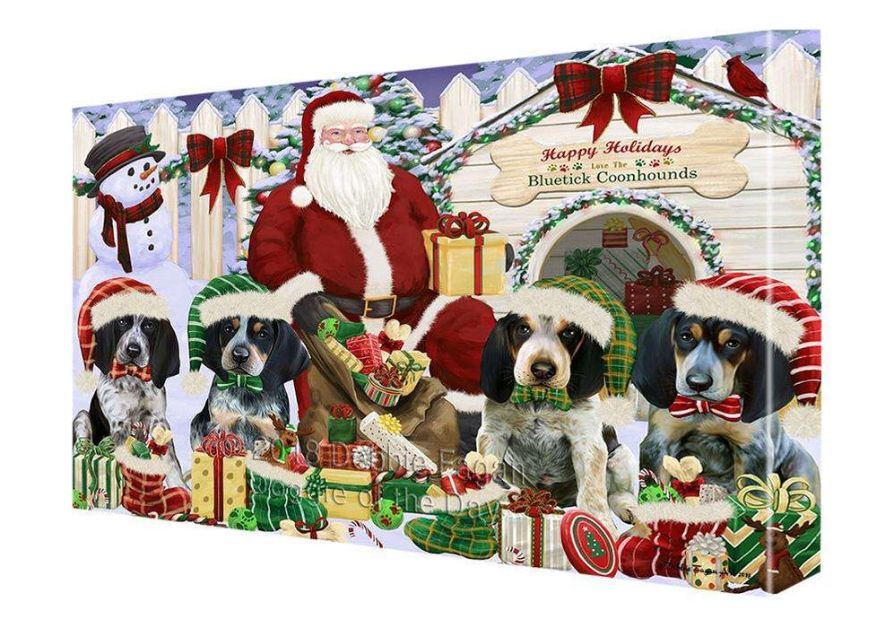 Happy Holidays Christmas Bluetick Coonhounds Dog House Gathering Canvas Print Wall Art Décor CVS78128
