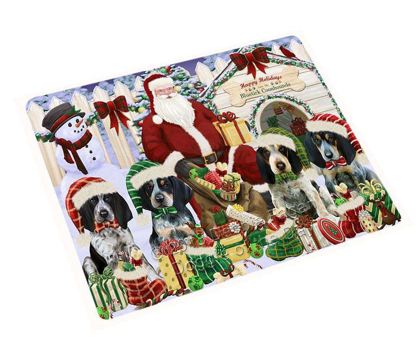 Happy Holidays Christmas Bluetick Coonhounds Dog House Gathering Cutting Board C57870
