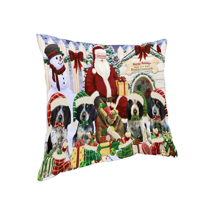Happy Holidays Christmas Bluetick Coonhounds Dog House Gathering Pillow PIL61192