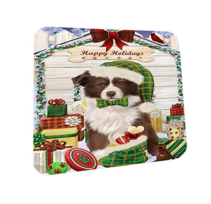 Happy Holidays Christmas Border Collie Dog House with Presents Coasters Set of 4 CST51307