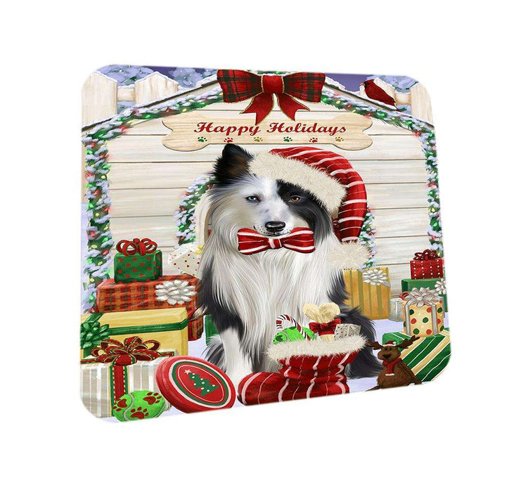 Happy Holidays Christmas Border Collie Dog House with Presents Coasters Set of 4 CST51310