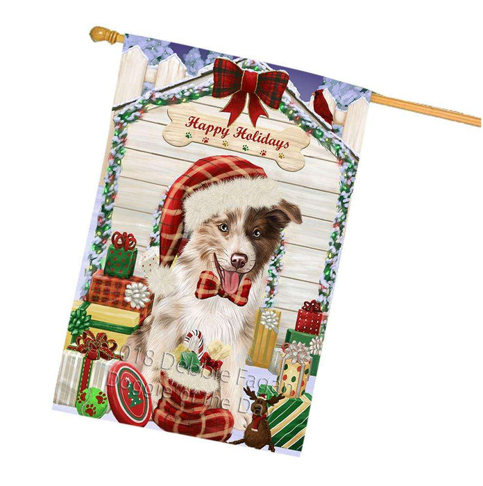 Happy Holidays Christmas Border Collie Dog House with Presents House Flag FLG51408