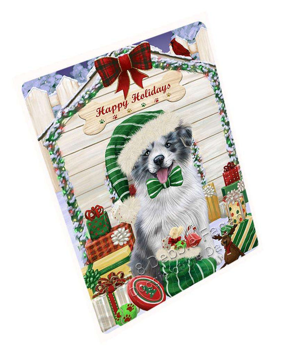 Happy Holidays Christmas Border Collie Dog House with Presents Large Refrigerator / Dishwasher Magnet RMAG68142